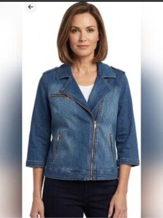 Chico's Jackets & Blazers - Chico's Distressed Blue Denim Moto Jacket
